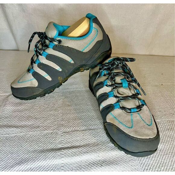 Women's Hi-Tec Romsey Low Grey/Graphite/Blue Waterproof Hiking Shoes Size 7.5 - Picture 4 of 12